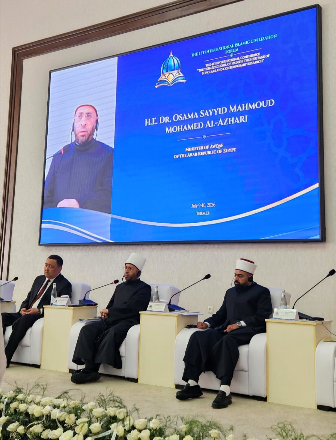 Il Ministro per gli Affari Religiosi della Repubblica Araba d’Egitto Osama al-Azhari nella sessione di apertura della conferenza internazionale di Termez