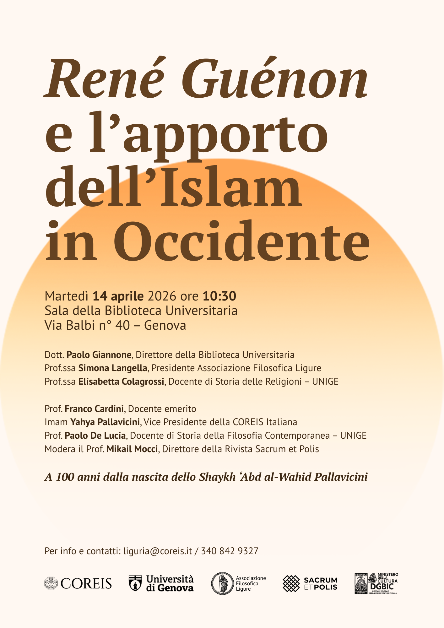 Conferenza «René Guénon e l'apporto dell'Islam all'Occidente» alla Biblioteca Universitaria di Genova