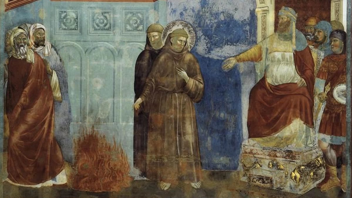 San Francesco davanti al sultano al-Malik al-Kāmil, affresco attribuito a Giotto nella Basilica superiore di Assisi