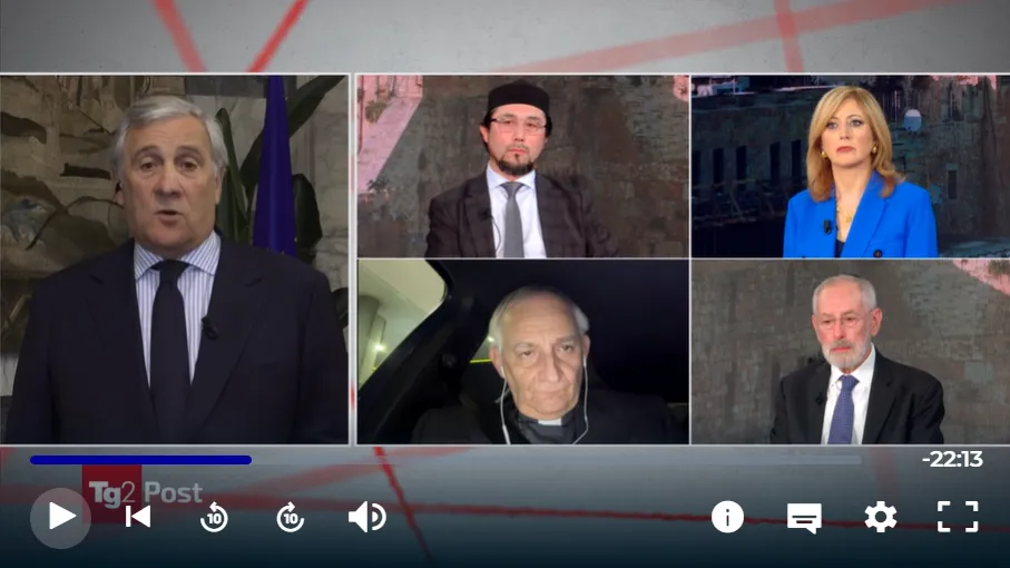 Il confronto a Tg2 Post tra il ministro Antonio Tajani, l’Imam Yahya Pallavicini, il Cardinale Matteo Maria Zuppi e Rav Riccardo Di Segni